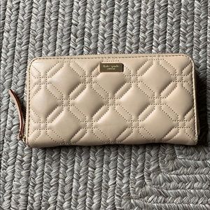 Kate Spade Quilted Leather Zippered Wallet, Beige